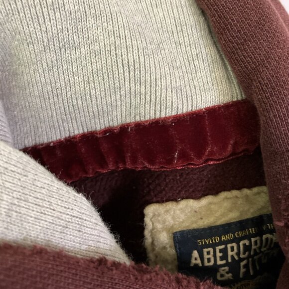 Abercrombie & Fitch Teen Men's Small Thick Heavy Burgundy Distressed Hoodie - Picture 12 of 14